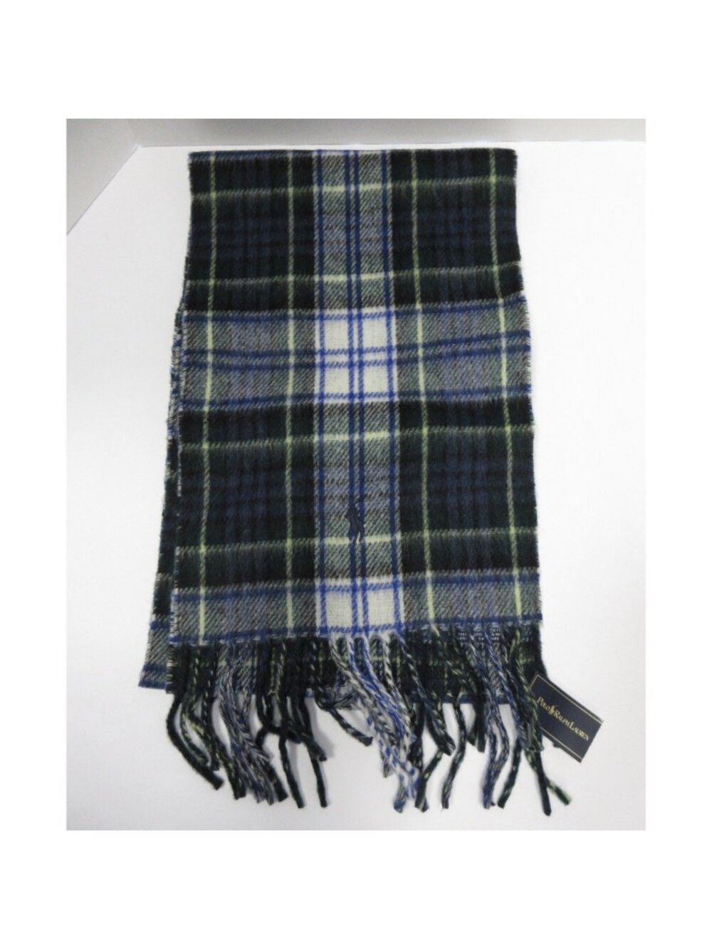 VINTAGE Polo Ralph Lauren Scarf One ambs Wool Plaid Fringe Italy